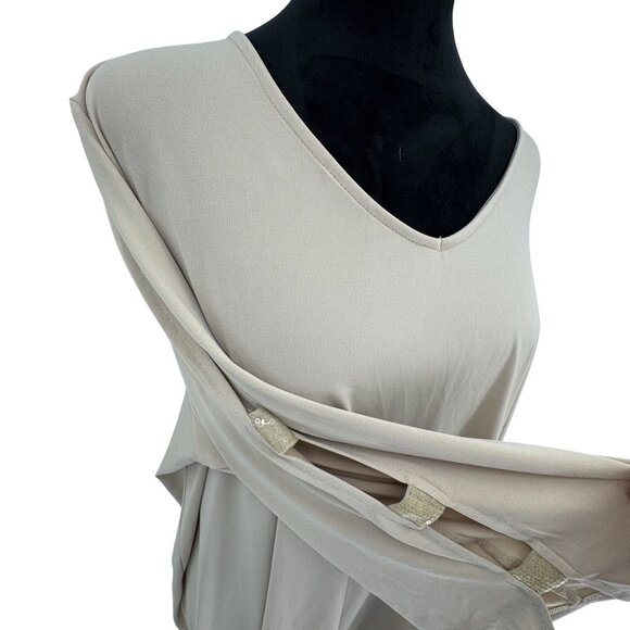 Susan Graver Womens 2X Tan Liquid Knit Top Sequin Detail Sleeves Stretch V Neck - Picture 1 of 7